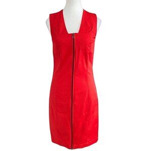 SARAH PACINI RED SQUARE NECK FRONT ZIP BODYCON DRESS - XS